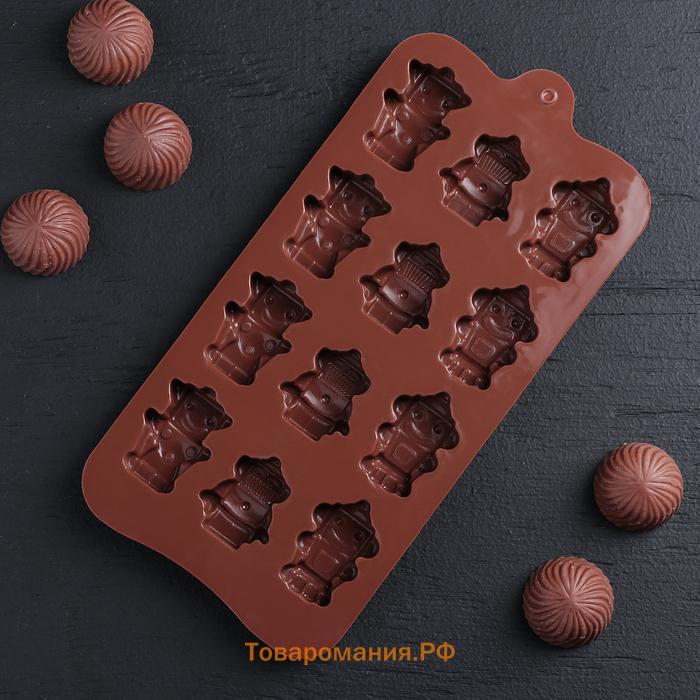 Форма для шоколада  «Роботы», силикон, 21×11×1.5 см, 12 ячеек, коричневая