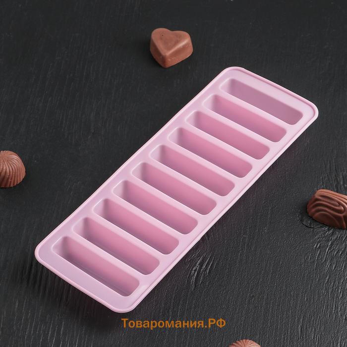Форма для выпечки печенья  «Савоярди», силикон, 26×9.5 см, 10 ячеек (7.1×1.7 см), коричневая