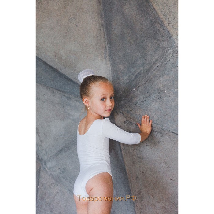 Купальник гимнастический Grace Dance, с рукавом 3/4, р. 28, цвет белый