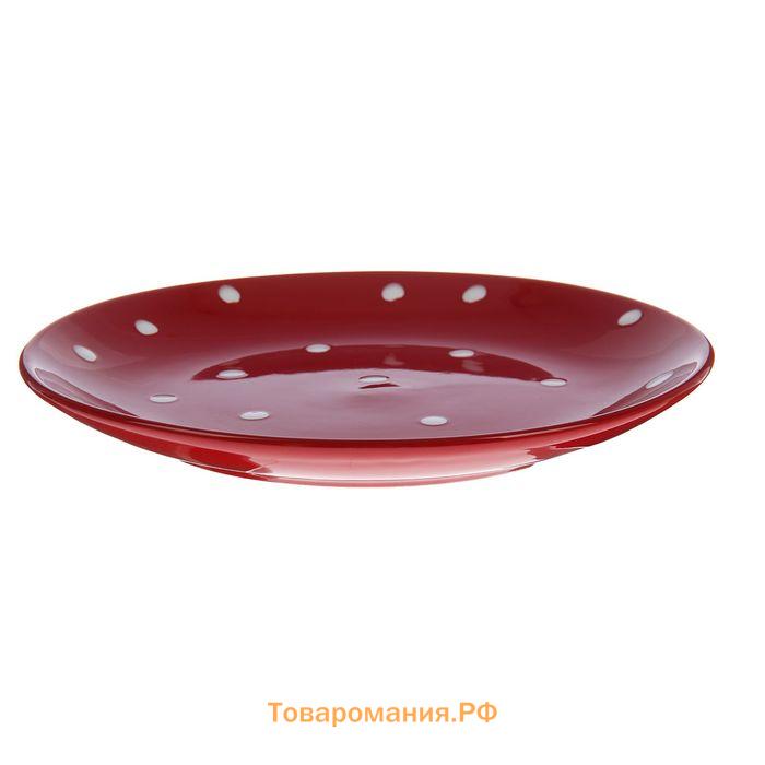Десертная тарелка  «Красный горох», d=19 см, керамика, красная