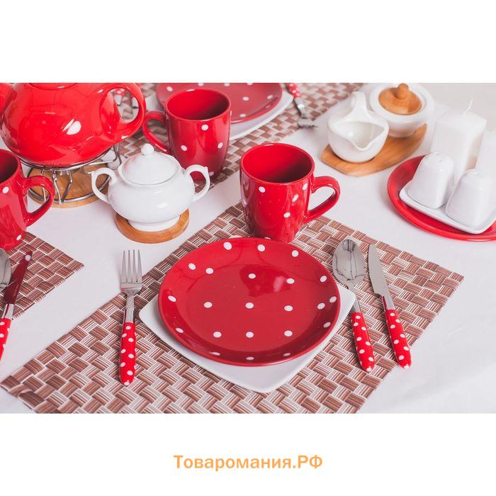 Десертная тарелка  «Красный горох», d=19 см, керамика, красная