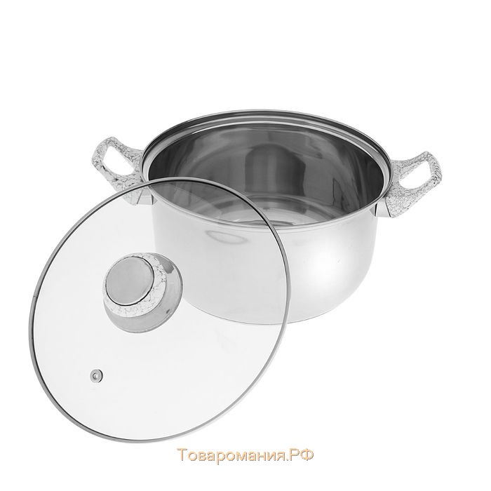 Набор посуды из нержавеющей стали «Мрамор», 8 предметов: ковш 1,5 л, 2 кастрюли 2/3 л, сковорода d=24 см, крышки, стенки 0,3 мм, дно 5 мм