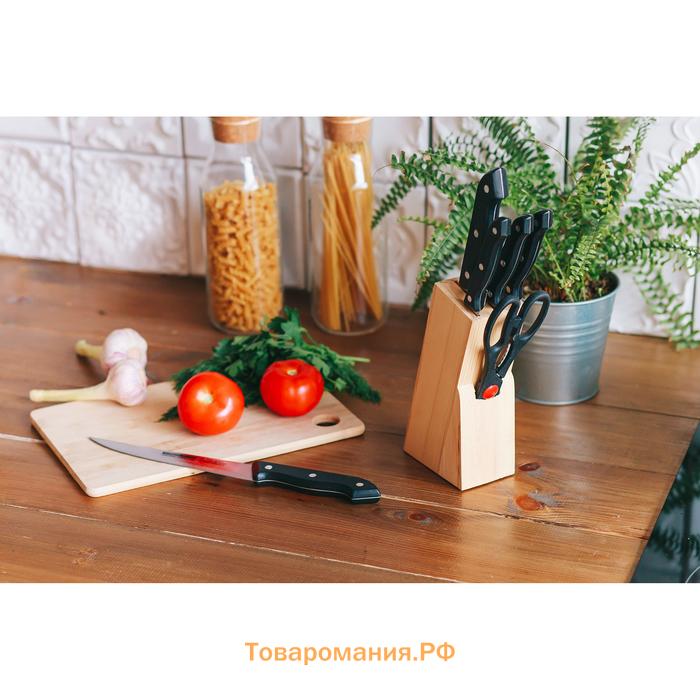 Набор ножей кухонных на подставке , 6 предметов: ножи 8 см, 11 см, 13 см, 19 см, 20 см, ножницы, чёрный