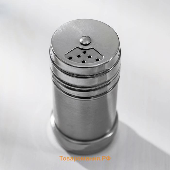Солонка «Металлик», 120 мл, 4.3×8 см, нержавеющая сталь, серебристая