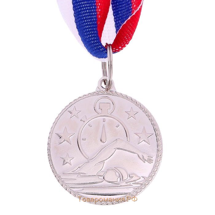 Медаль тематическая «Плавание», серебро, d=3,5 см
