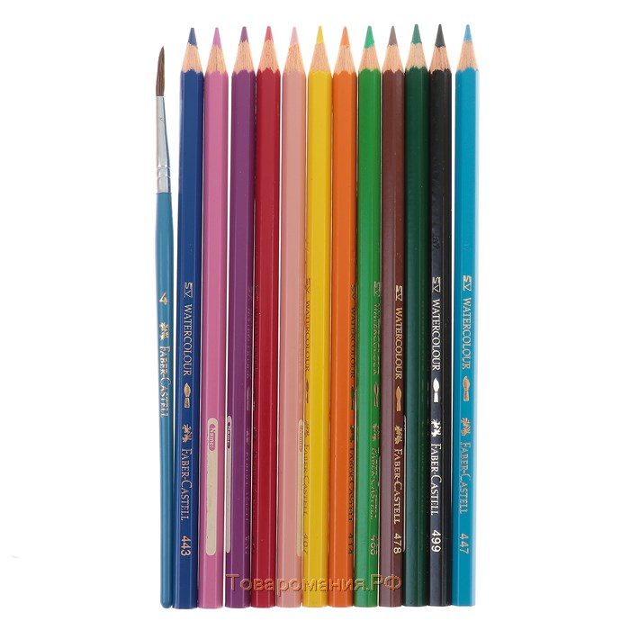 Карандаши акварельные 12 цветов Faber-Castell 1144, шестигранный корпус, с кисточкой