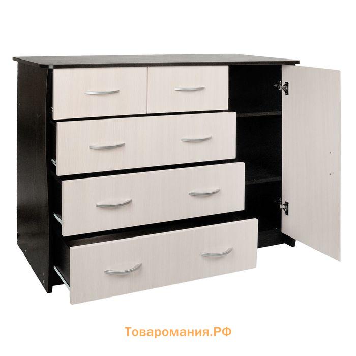 Комод для хранения Клик Мебель, с 5 выдвижными ящиками, с дверью, 1100×480×900 мм, цвет венге тёмный/венге светлый