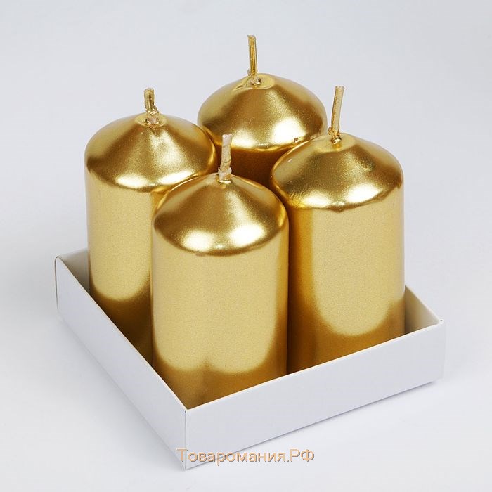Набор свечей "Столбик", 4 штуки, золотой 7х3,8см
