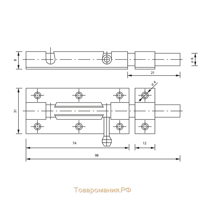 Задвижка дверная ЗД 006, 75 мм, черная