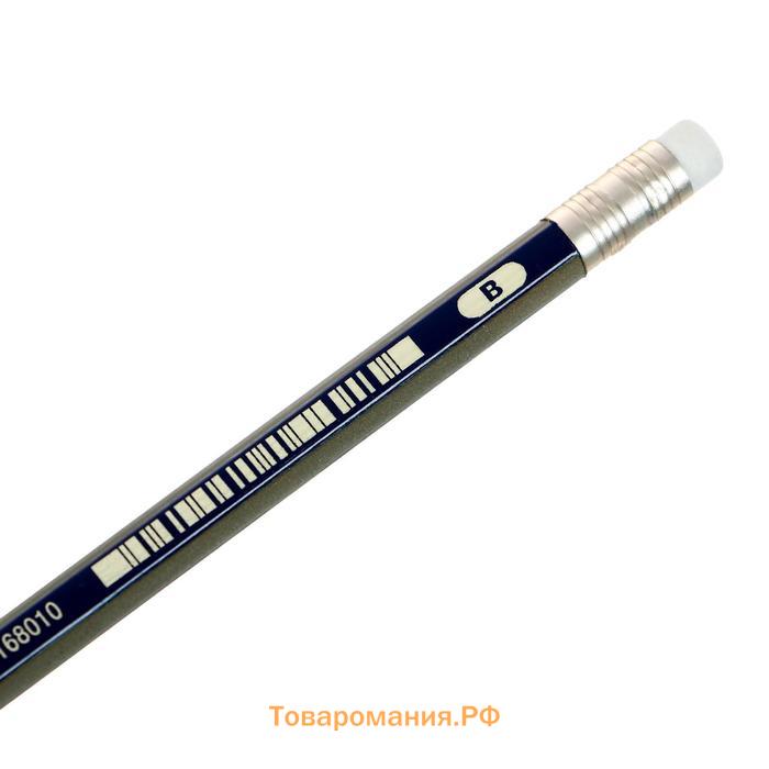 Карандаш чёрнографитный Faber-Castell GOLDFABER 1222 B, с ластиком, шестигранный, цена за 1 штуку