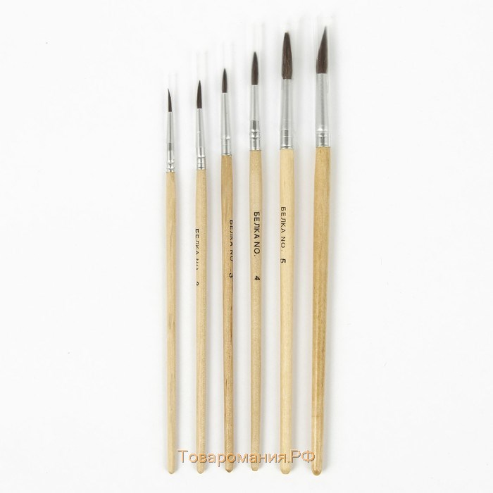 Набор кистей белка Calligrata круглые 6 штук (№1,2,3,4,5,6) с деревянными ручками в блистере
