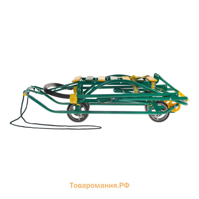 Санки детские складные Nikki 3, с колёсами, с ручкой, цвет зелёный
