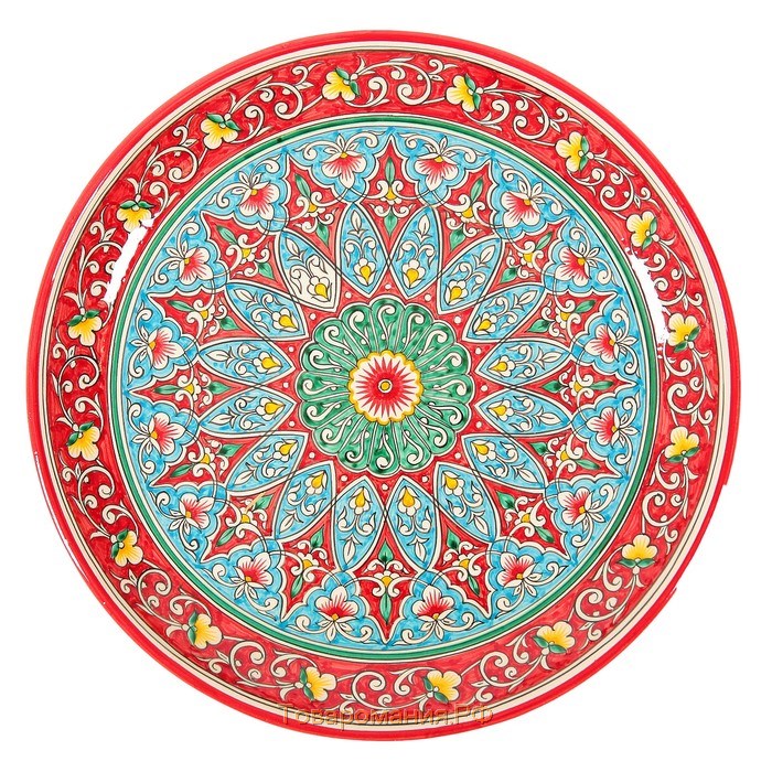 Ляган Риштанская Керамика "Цветы", 37 см, красный