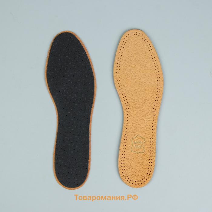 Стельки для обуви антибактериальные, двухслойные, 39-40р-р, пара, цвет бежевый, LEATHER CARBON