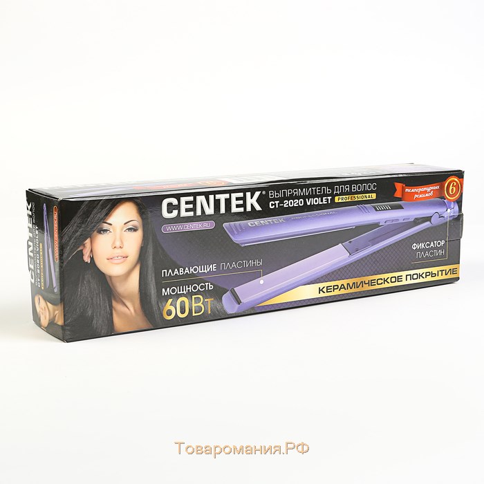 Выпрямитель Centek CT-2020, 60 Вт, керамическое покрытие, 125х25 мм, до 230°С, фиолетовый