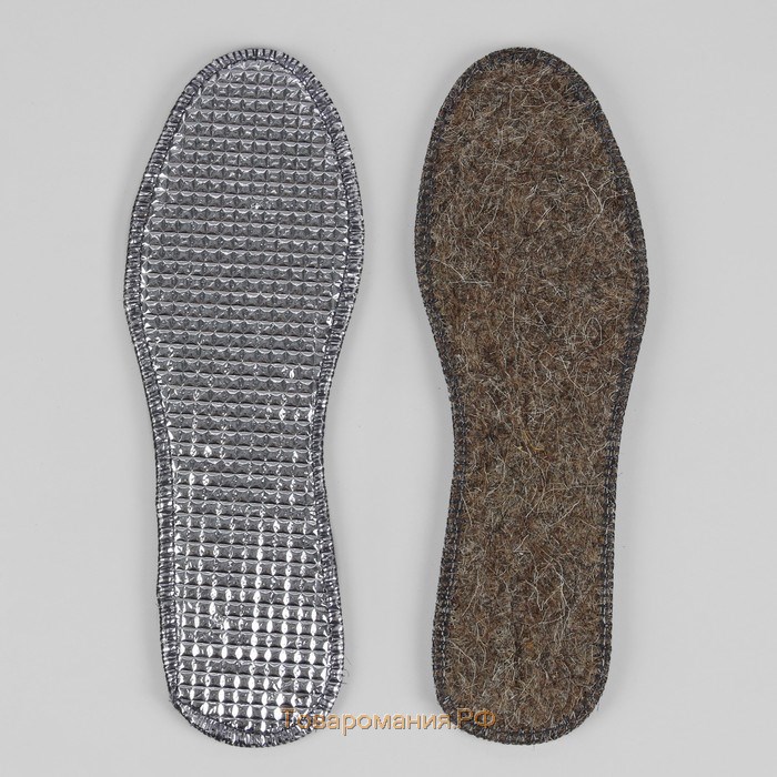 Стельки для обуви, утеплённые, двухслойные, фольгированные, окантовка, р-р RU 34,5 (р-р Пр-ля 36), 23 см, пара, цвет серый
