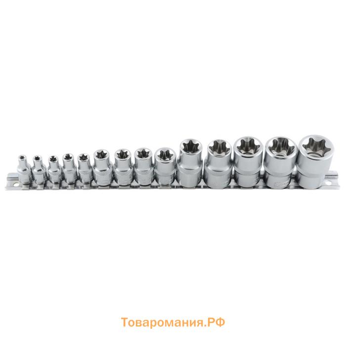 Набор торцевых головок KRAFT KT700694, 1/2", 3/8", 1/4", E-star, 14 предметов