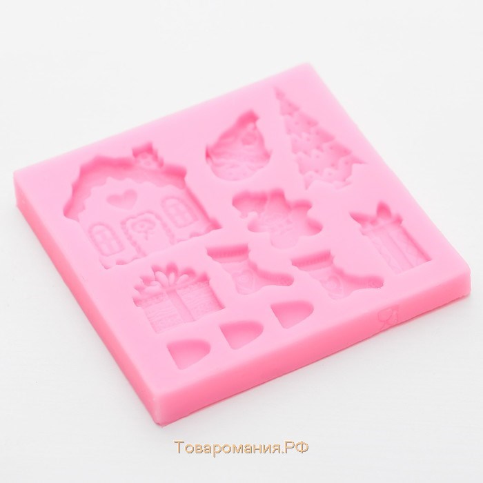 Молд силиконовый «Новогодние элементы», 7,5×7.5 см, цвет розовый