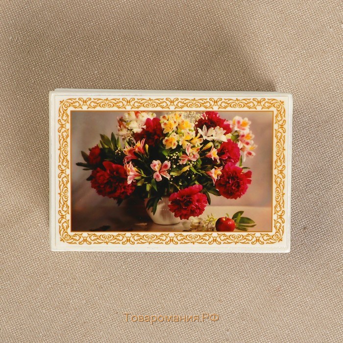 Шкатулка «Букет цветов в вазе», белая, 6×9 см, лаковая миниатюра