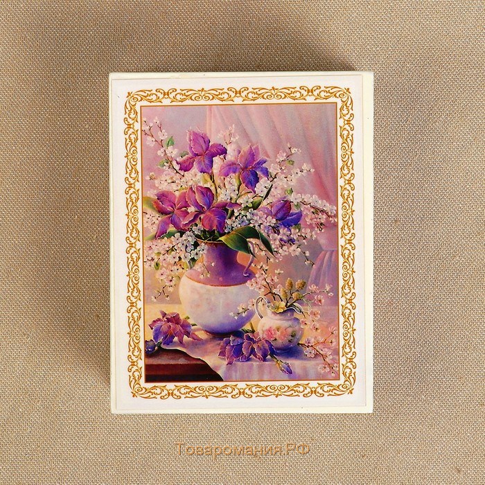 Шкатулка «Цветы в вазе», белая, 8×10,5 см, лаковая миниатюра