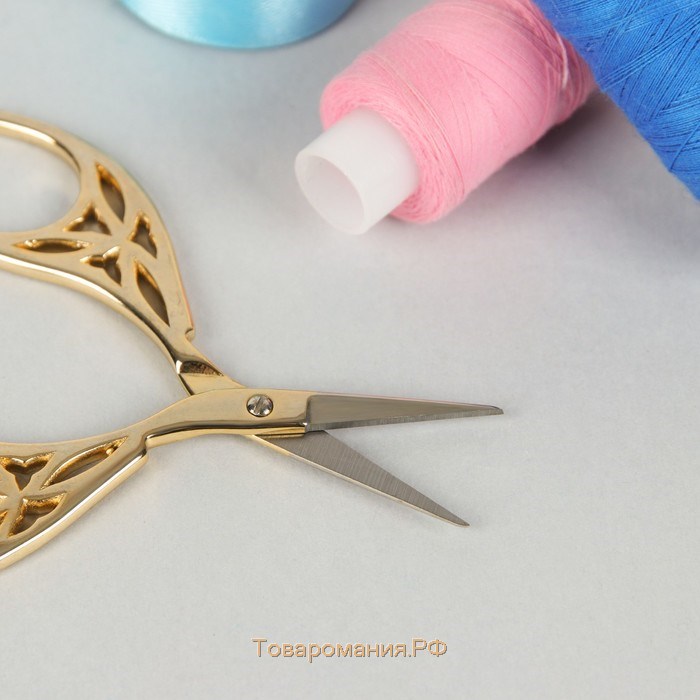 Ножницы для рукоделия «Лепесток», скошенное лезвие, 4,5", 11,4 см, цвет золотой