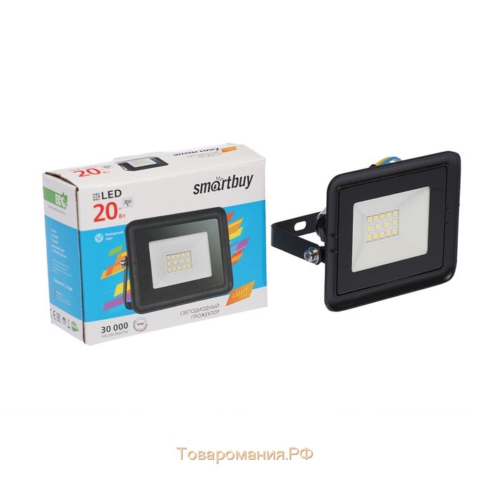 Прожектор светодиодный Smartbuy FL SMD LIGHT, 20 Вт, 6500 К, 1600 Лм, IP65, холодный белый