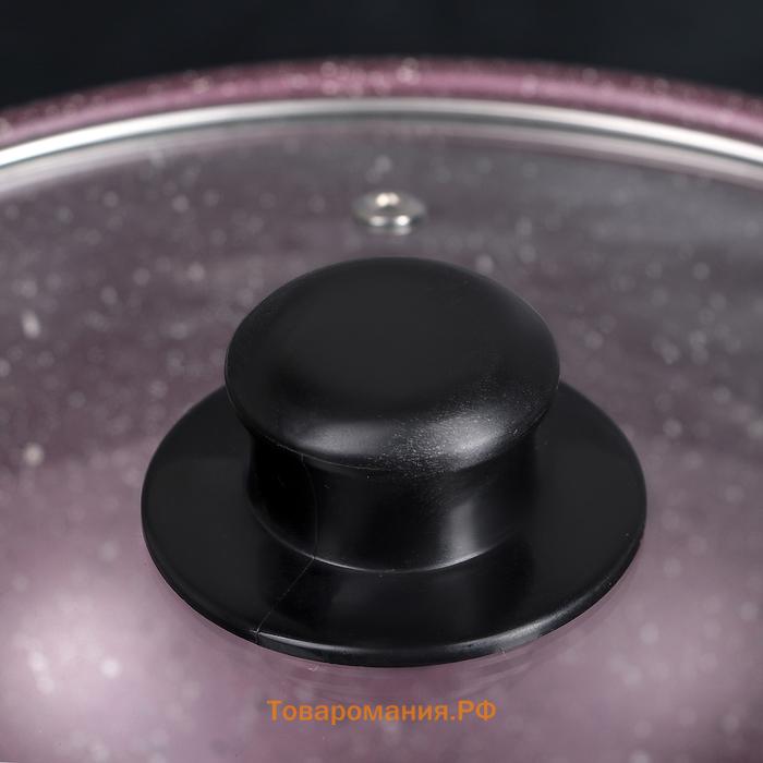 Набор посуды Promo Stone violet: кастрюля 3 л, d=24 см, ковш 1.3 л, сковорода d=24 см, крышки 2 шт., антипригарное покрытие, бордовый