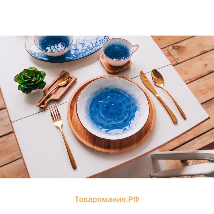 Тарелка  «Космос», d=21.2 см, фарфор, белая, синяя