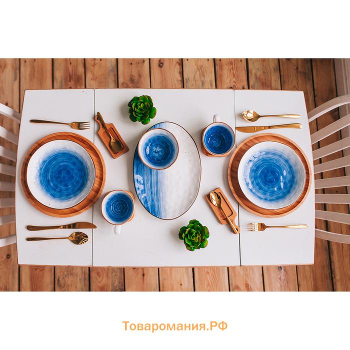 Тарелка  «Космос», d=21.2 см, фарфор, белая, синяя