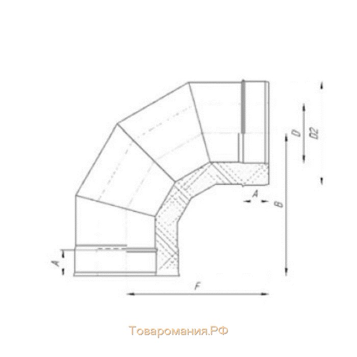 Сэндвич-Отвод 90°, d 160 × 220 мм, нерж/нерж, 0.5 мм/0.5 мм