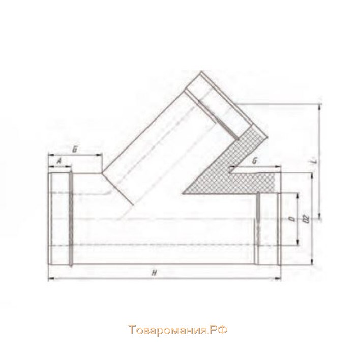 Сэндвич-Тройник 135°, d 130 × 200 мм, нерж/нерж, 0.5 мм/0.5 мм