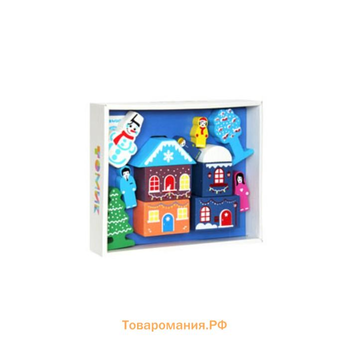 Конструктор деревянный «Цветной городок Новогодний», 14 деталей
