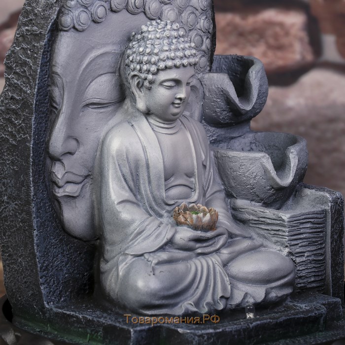 Фонтан настольный от сети, подсветка "Будда" серый мрамор 30х20,5х20,5 см