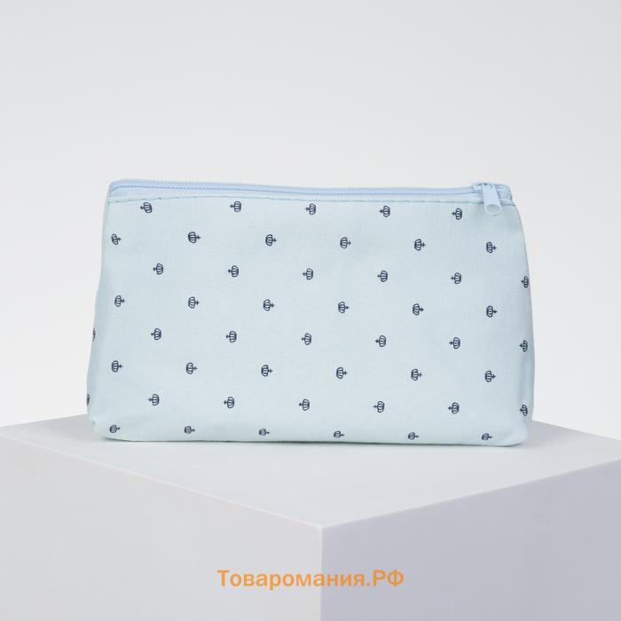 Косметичка-пенал на молнии простая, маленькая, с рисунком «Корона», голубая