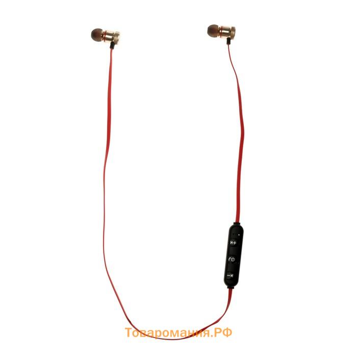 Наушники спортивные беспроводные, магнитные, VBT 1.30, вакуумные, Bluetooth 4.1, с микрофоном, 80 мАч, чёрно-красные