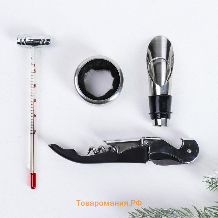 Винный набор «Вино - всегда хорошая идея», штопор для вина, аэратор, каплеуловитель, термометр