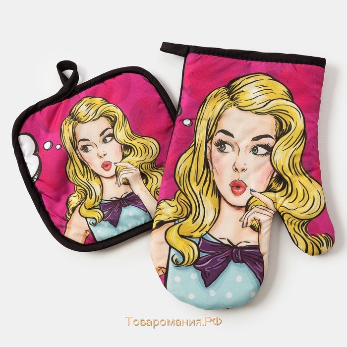 Кухонный набор 2 пр.  Love Life "Красотка", прихватка 17*17 см, варежка-прихватка. 26*16 см, 100% п/э
