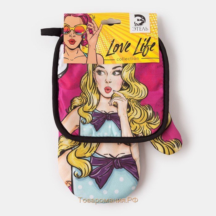 Кухонный набор 2 пр.  Love Life "Красотка", прихватка 17*17 см, варежка-прихватка. 26*16 см, 100% п/э