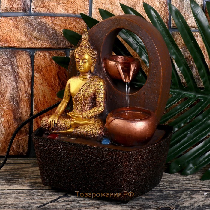 Фонтан настольный от сети "Медитация Будды у водопада" 20х16х13 см