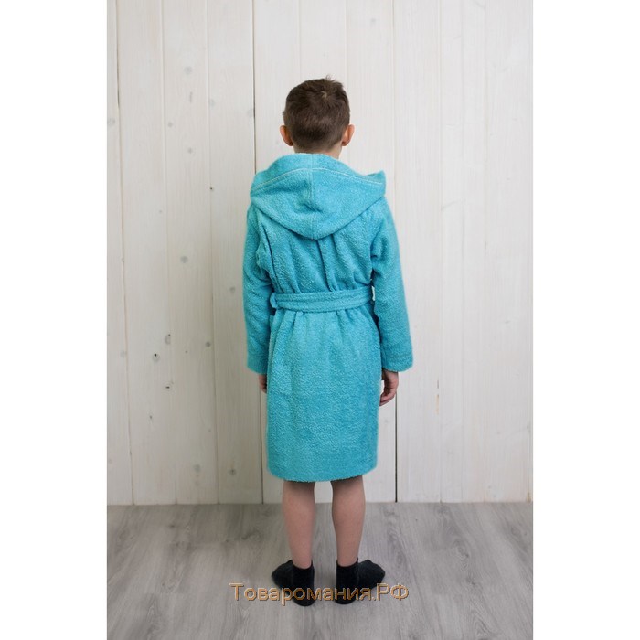 Халат для мальчика с капюшоном, рост 134 см, цвет бирюзовый, махра