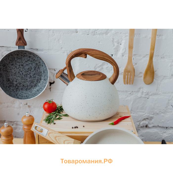 Чайник Magistro Stone, 2.7 л, со свистком, ручка soft-touch, индукция, нержавеющая сталь, бежевый