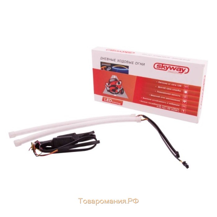 Дневные ходовые огни Skyway, 12 В, 87 SMD, 450х10х10 мм, 2 шт, без поворота, S01501034