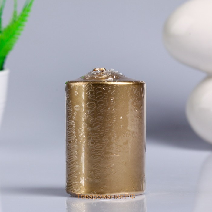 Свеча - цилиндр парафиновая, лакированная, золотой металлик, 5,6×8 см