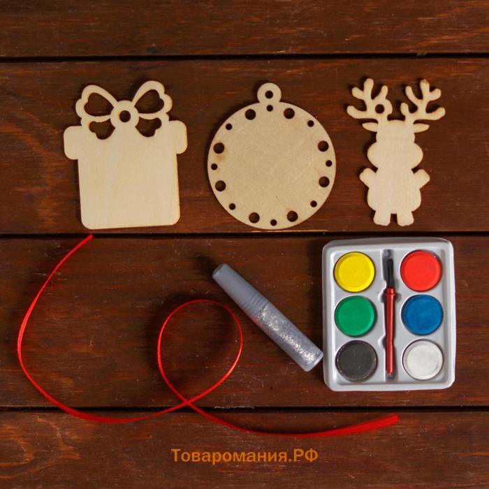 Набор для творчества «Ёлочные игрушки из дерева. Сделай сам» (олень, подарок, шарик)