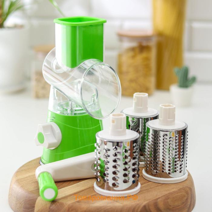 Овощерезка барабанная механическая  Mandoline Slicer, 3 насадки, зелёная