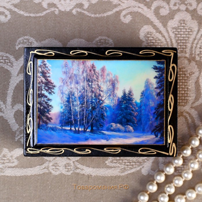 Шкатулка «Зимний лес», 8×10 см, лаковая миниатюра