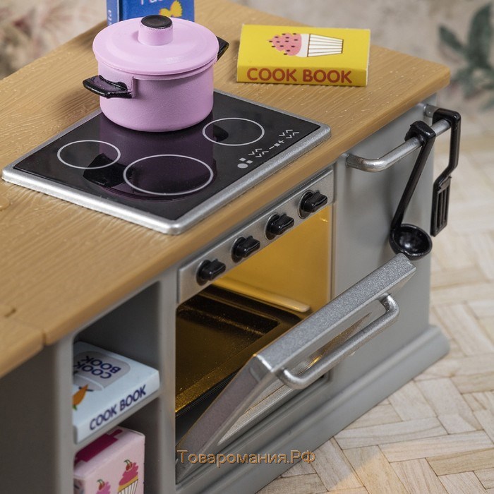 Набор мебели для кукольного домика «Кухонный остров», с холодильником