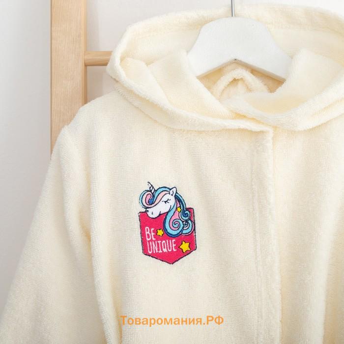 Халат махровый детский "Единорог", р-р 30, цв.молочный 340 г/м2 хл.100% с AIRO
