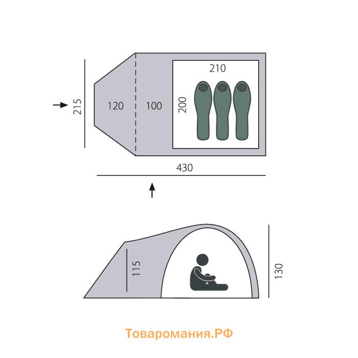 Палатка Arten Spring, двухслойная, 3-местная, цвет синий