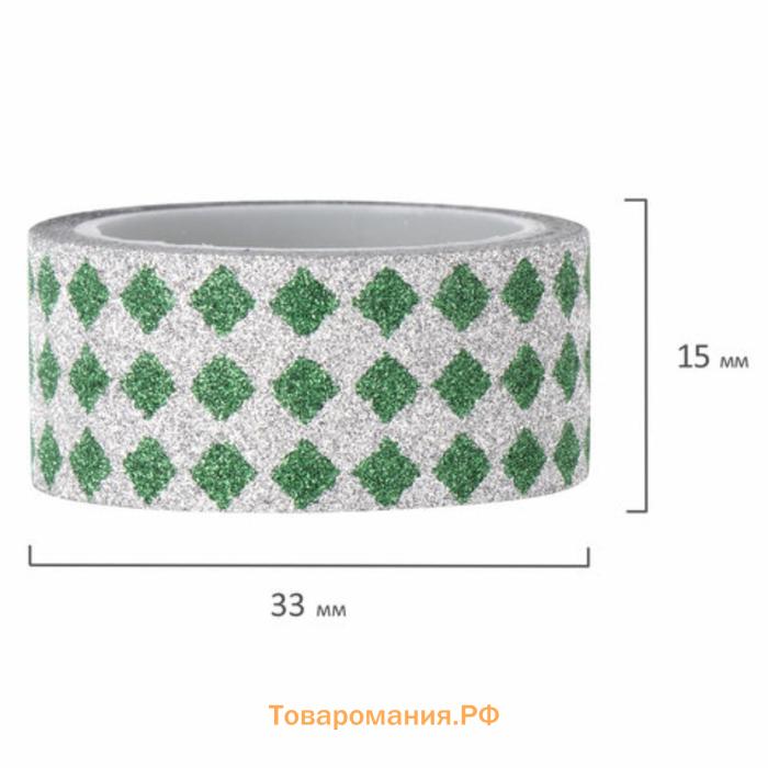 Клейкие ленты полимерные для декора с блестками "ГЕОМЕТРИЯ", 15 мм х 3 м (набор 7 шт)